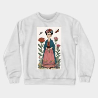 Frida's Floral Reverie: Illustrated Tribute Crewneck Sweatshirt